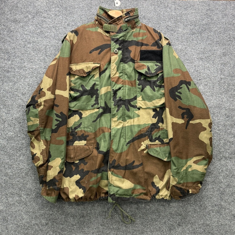 US Military M-65 Field Coat Jacket Mens Medium Long Camo Woodland Outdoor